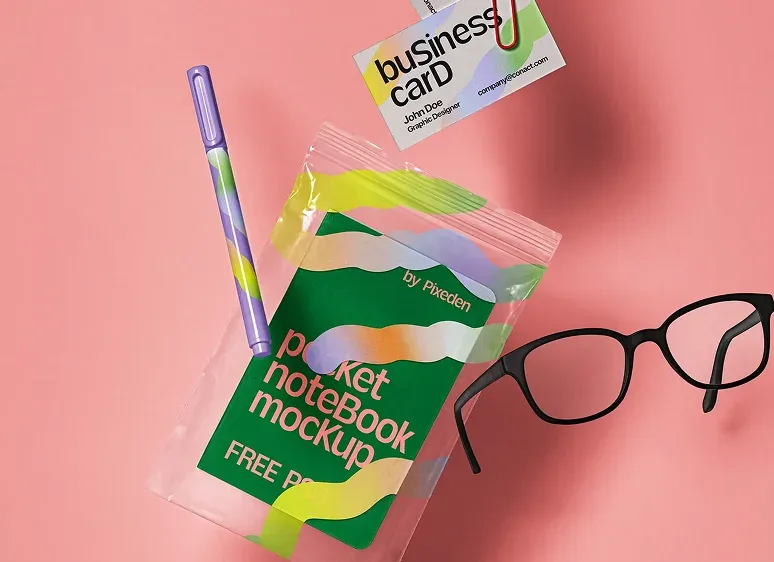 Pocket notebook and stationery mockup